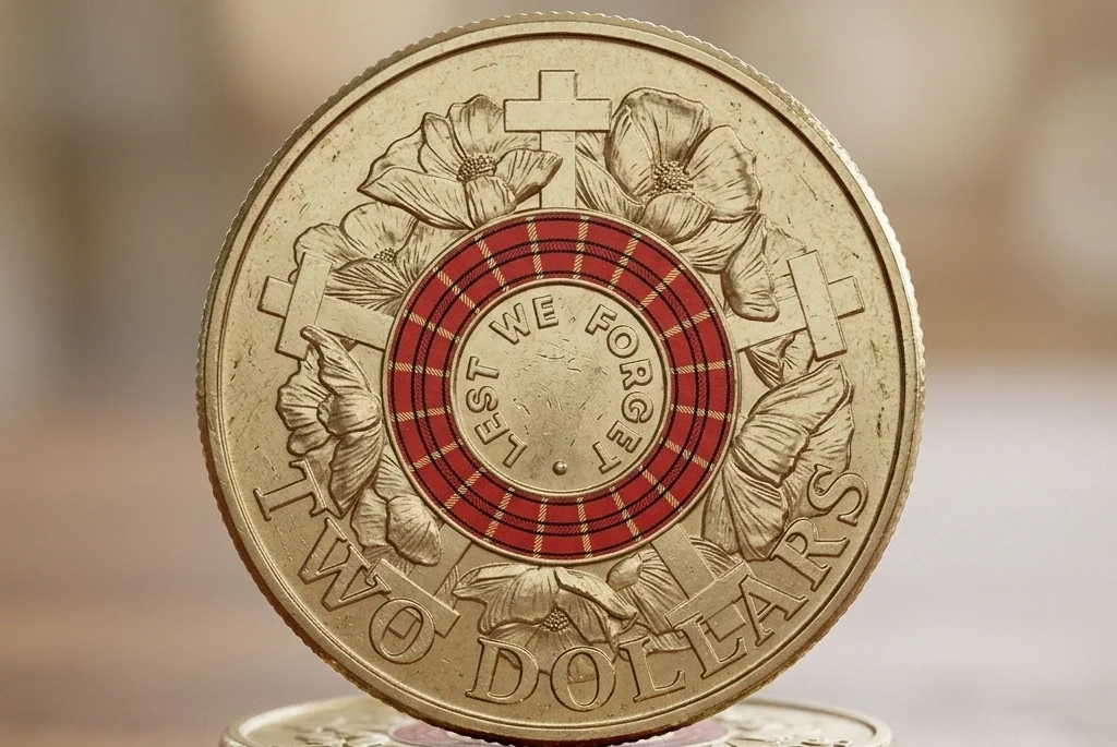 Macro shot of $2 coin reverse